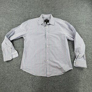 J.S.A.‎ Bank Reserve Tailored Fit Shirt Mens L Blue Purple Plaid Cotton